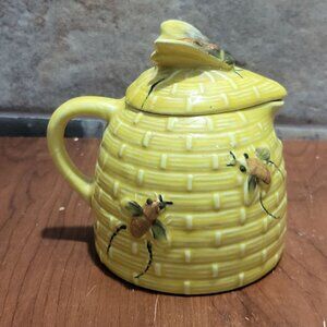 Vintage Beehive Honey Pitcher Lid Handle Ceramic Figural Bees